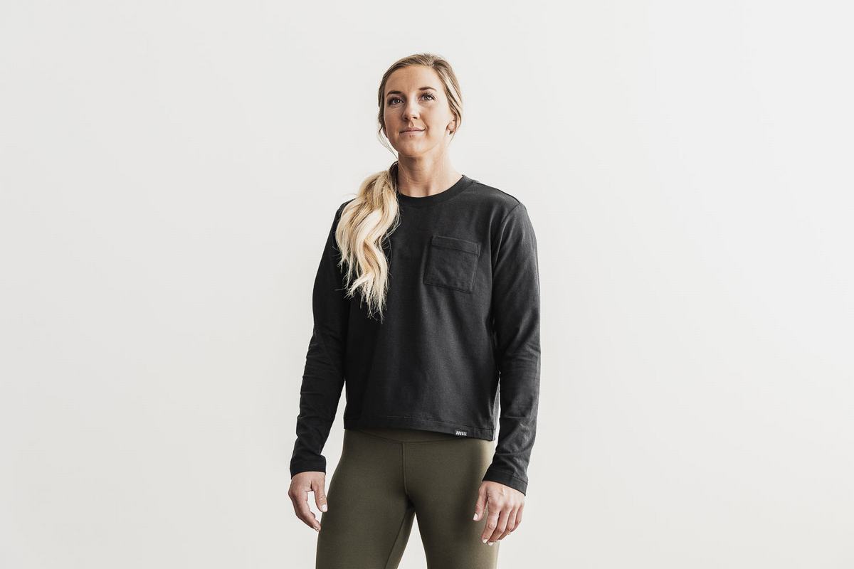 Nobull Heavyweight Pocket Boxy Women's Long Sleeves Black | Australia (EX6735)